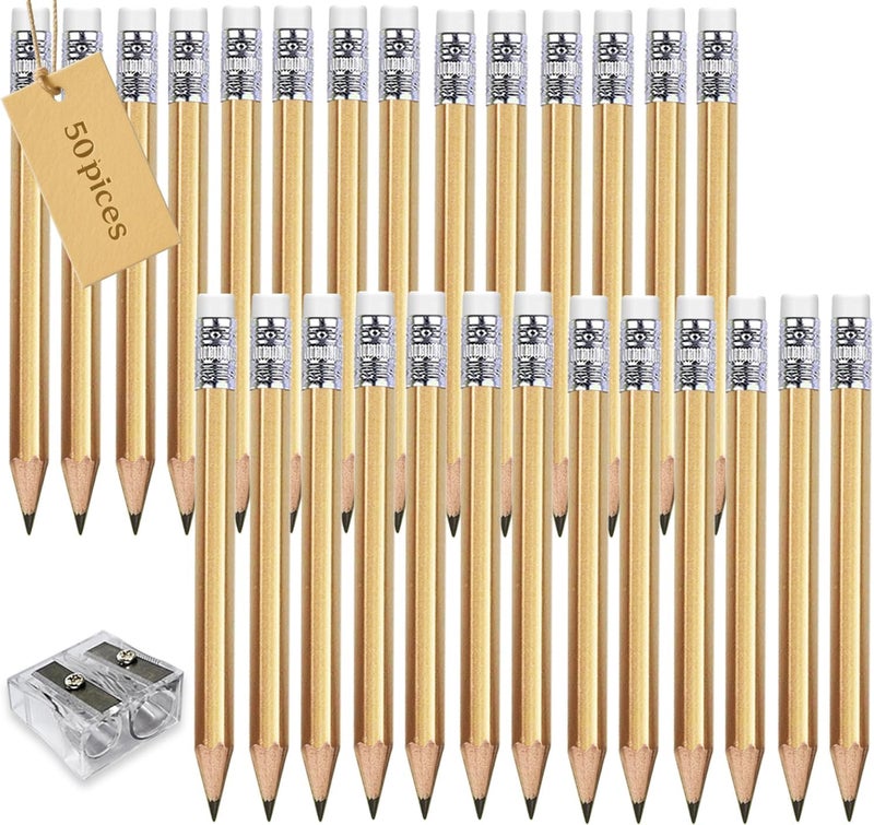 Adhere 50pcs Golf Pencils with eraser Hexagon Wooden Pencils Graphite 2B for Golf Event Scoring,Classroom,Wedding,Company Meetings,Pew, Pocket (z-Gold・Hexagon・50pcs) - Image 1